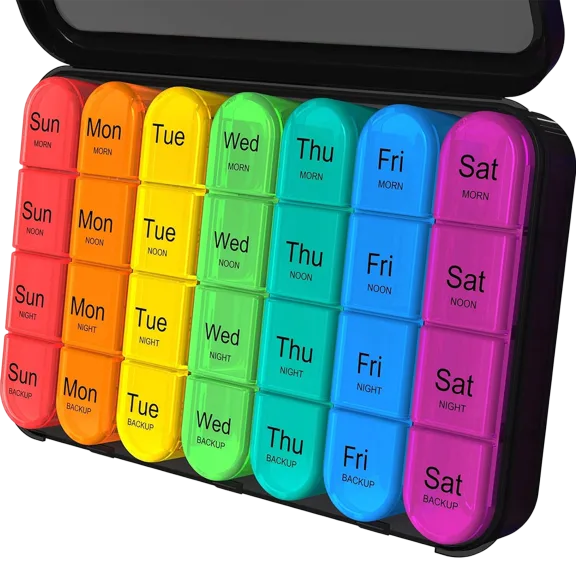 1 or 2-Pack: Thera Rx 7-Day Pill Box with 4-Times-a-Day Compartments
