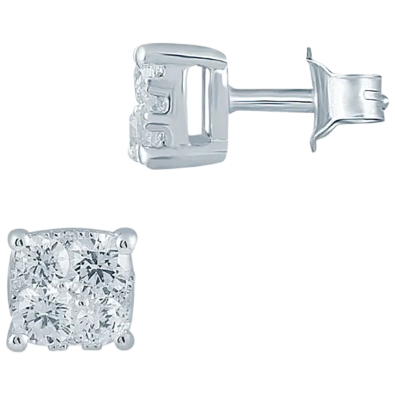 Fifth and Fine 1/2 Carat Cushion Natural Diamond Stud Earrings
