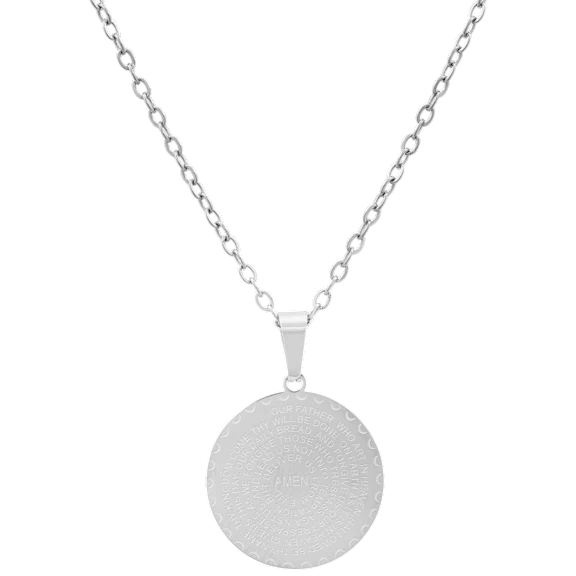 Steeltime Ladies Lords Prayer Round Pendant & Simulated Diamond Earrings