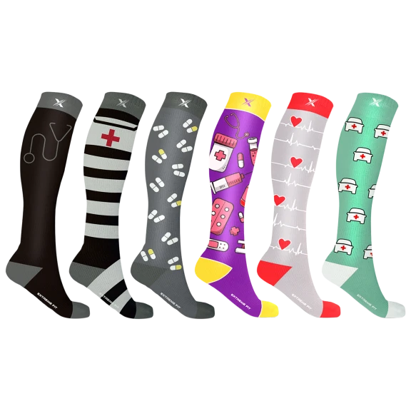 6 Pack: Extreme Fit Knee High Nurse and Doctor Compression Socks