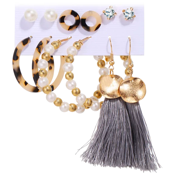 Golden NYC Jewelry 6 Piece Jaguar Toned Earrings Set