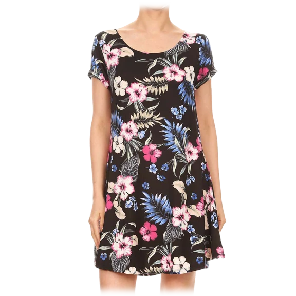 Multi-Color Tropical Print Tunic Dress