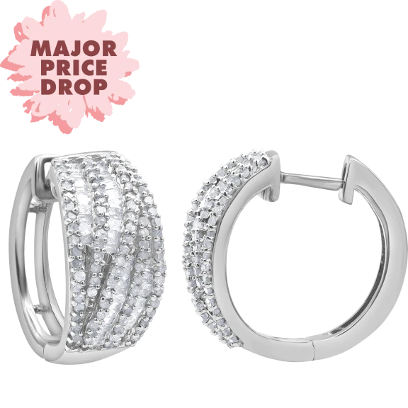 Diamond Muse 1 Carat TW Sterling Silver Genuine Diamond Twist Hoop Earrings