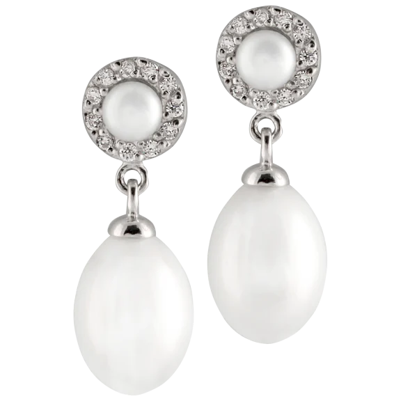 Splendid Pearls Dangling Double Pearl Silver Earrings