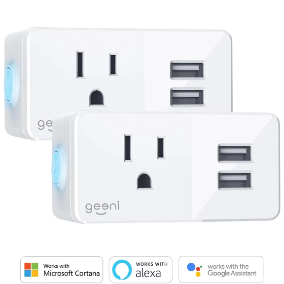 2-Pack: Geeni SWITCH + CHARGE Smart Wi-Fi Plug with 2 USB Ports