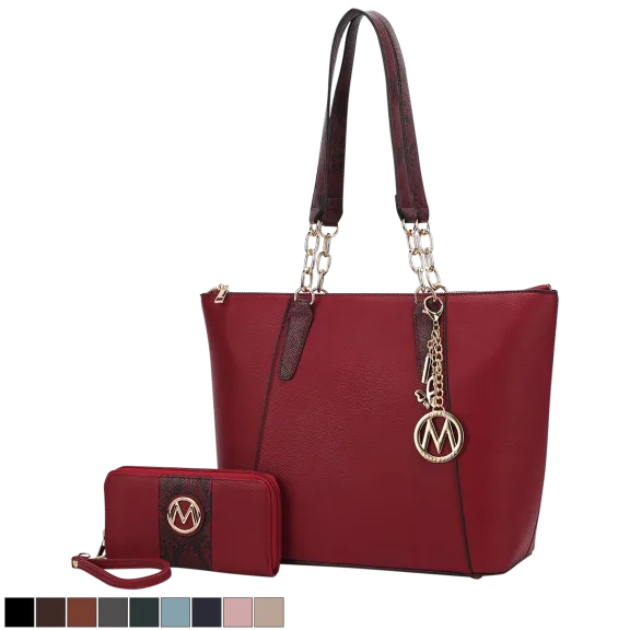 MKF Collection Ximena Vegan Leather Women’s Tote Bag with Wristlet Wallet By Mia
