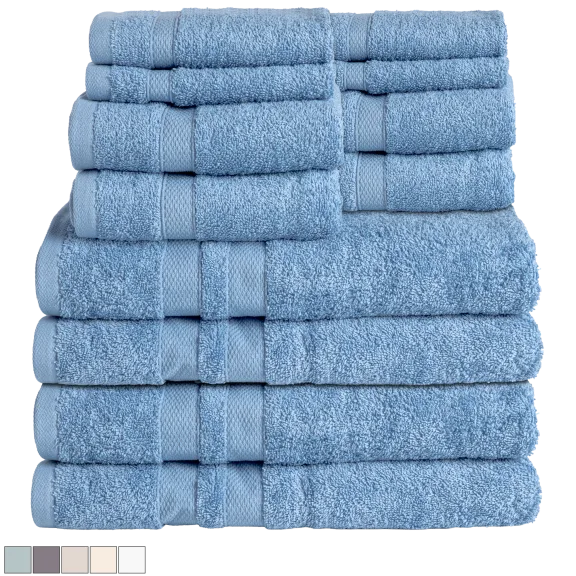 Bibb Home 12-Piece Combed Cotton Towel Set