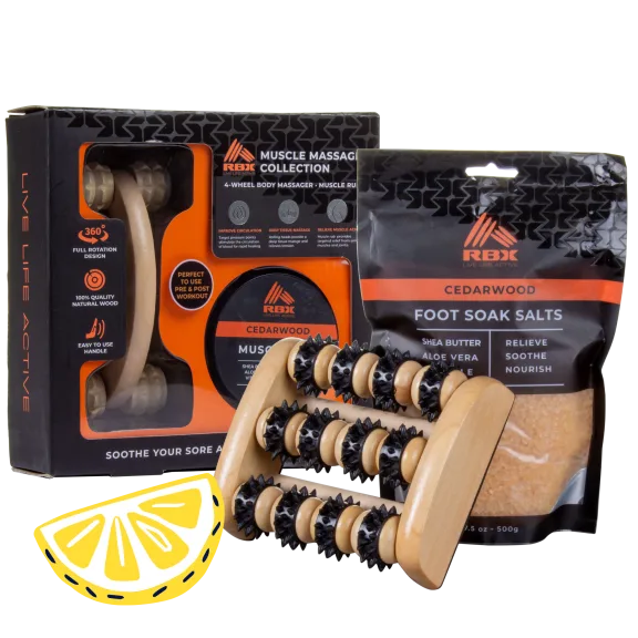 RBX Massage Rollers with Cedarwood Scented Muscle Rub and Foot Soak