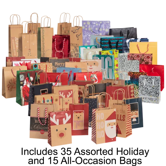 50-Pack of Holiday and All-Occasion Gift Bags