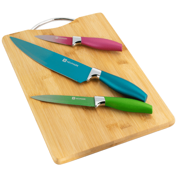 Diamond Home 4-Piece Bamboo Cutting Board & Essential Knife Set