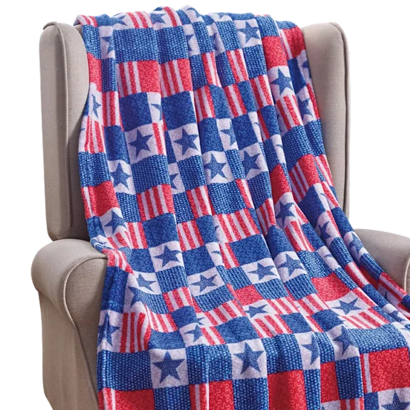 Luxury Home Patriotic Patchwork Micro Plush Throw Blanket
