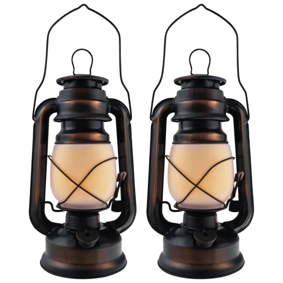 2-Pack: Litezall Antique Bronze Metal LED Flame Lantern