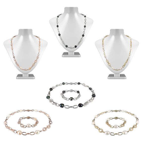 SUNSHINE COAST COLLECTION 18K Gold Swarovski & Pearl Necklace & Bracelet Set