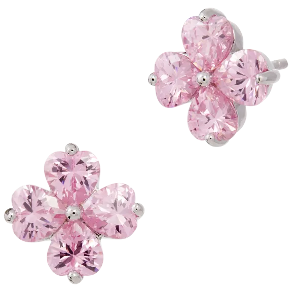 Savvy Cie Sterling Silver Pink Heart Clover Studs