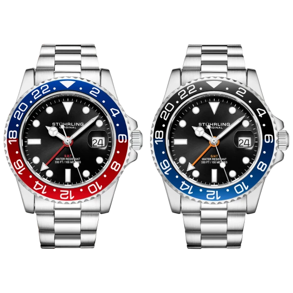 Stuhrling Men's Quartz Diver Luminous Silver Hands and Markers Bracelet Watch
