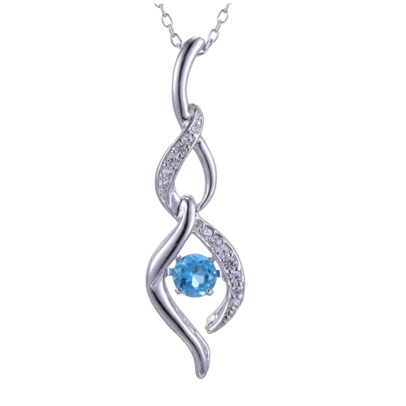 Infinity Pendant with Fluttering Blue Topaz & White Sapphire in Sterling Silver