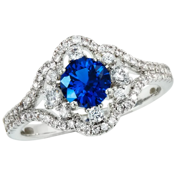 Savvy Cie Rhodium Plated Sterling Silver 2.00 Carat Sapphire Floral Ring