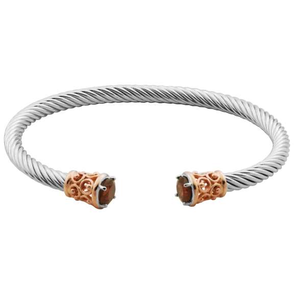 Morgan & Paige Cable Cuff with Genuine Garnet End Caps in a Scrolled Rose Gold
