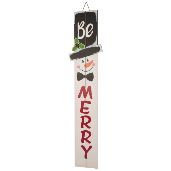 Glitzhome 42.00"H Wooden Snowman "Be Merry" Sign