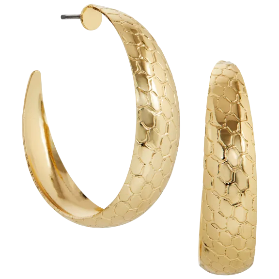 Savvy Cie Snake Embossed Hoop in 14K Gold Plated