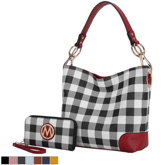MKF Collection Vivien Checker Hobo & Wallet Set