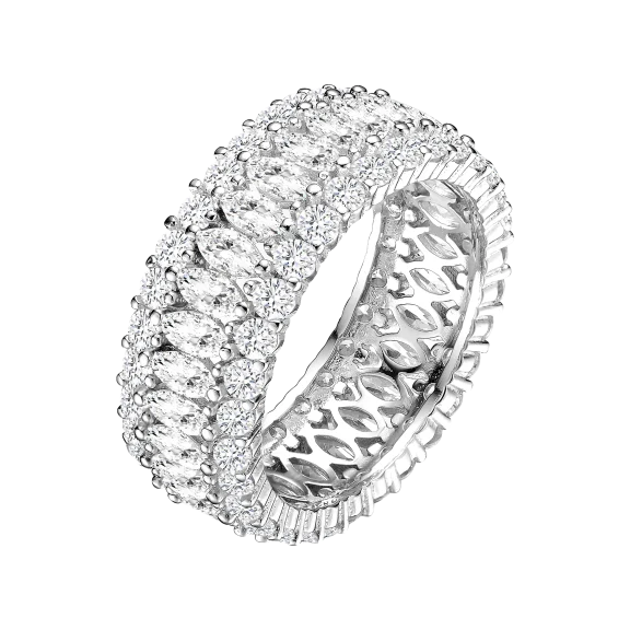 Genevive Flawless Rhodium Plated Round & Marquise Cubic Zirconia Eternity Ring