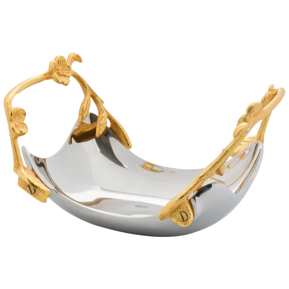 Cheer Collection Shiny Stainless Steel Serving Bowl with Gold Decorative Handles