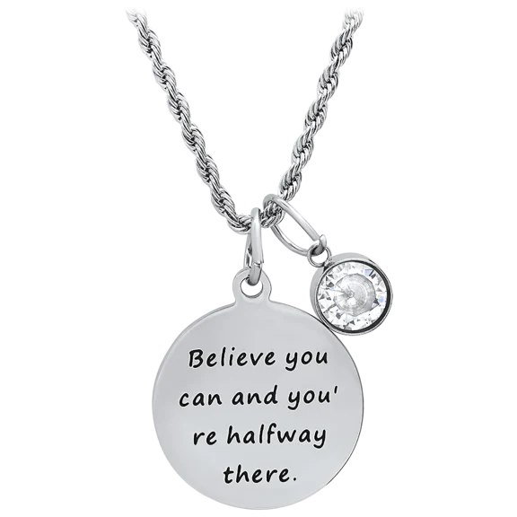 HMY "Believe You Can" Round Pendant Adorned with Swarovski Crystal Charm