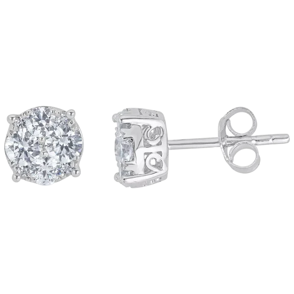 Fifth & Fine Sterling Silver 1/2 Carat T.W. Grand Cluster Diamond Stud Earrings