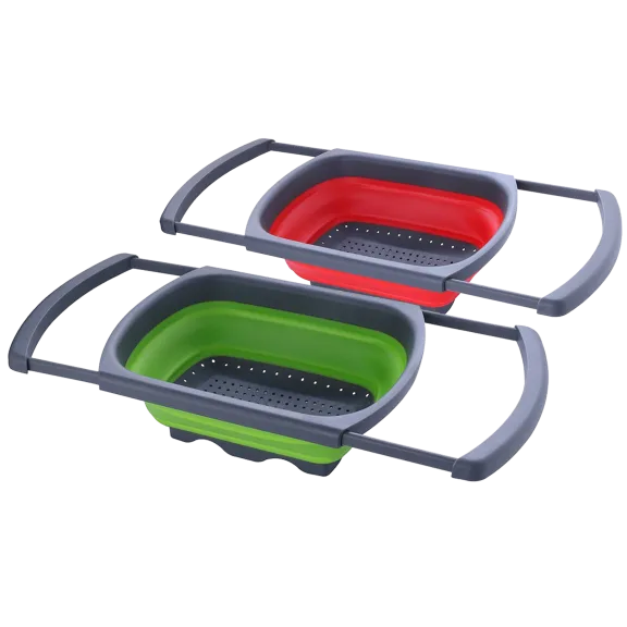 Over-the-Sink Collapsible Colander with Extendable Handles
