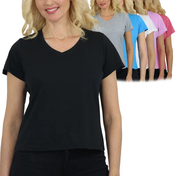 6-Pack: Women's V-Neck Cotton Short Sleeve Tees