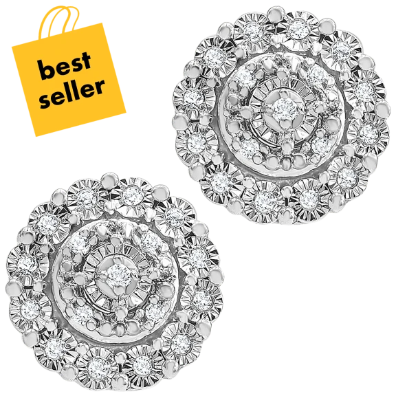 Brilliant Diamonds 1/10 Carat TW Diamond Halo Stud Earrings