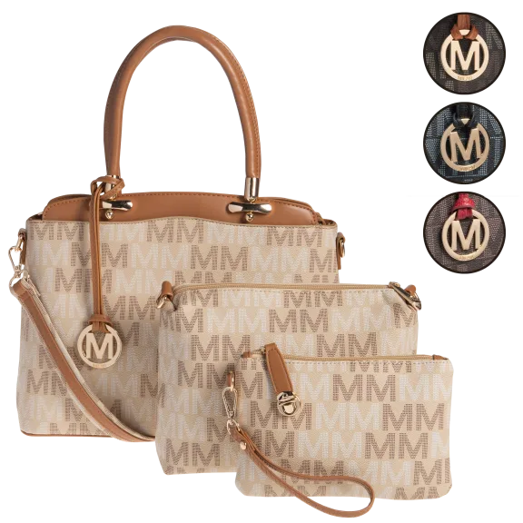 Milan Imports 3-Piece Set: Handbag/Pouch/Wristlet