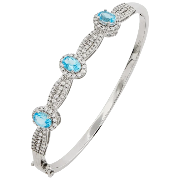 Savvy Cie Scalloped Halo Blue Topaz & Cubic Zirconia Bangle