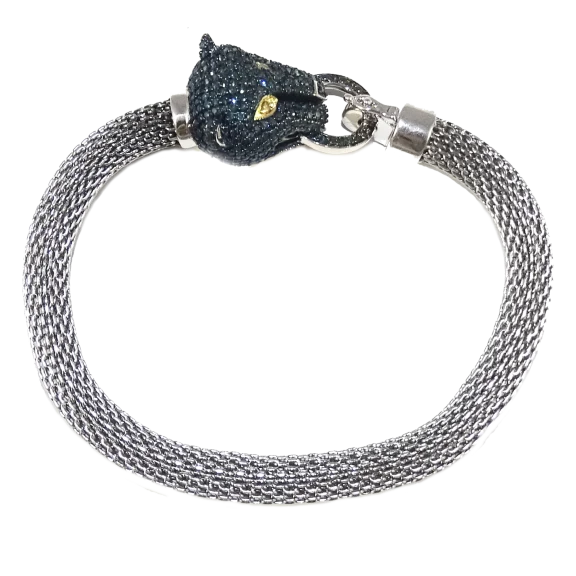 Savvy Cie 18K White Gold Blue Diamond Panther Bracelet