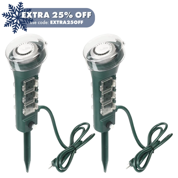 2-Pack: ClearPower Outdoor Power Strip Yard Stake Programmable Mechanical Timer