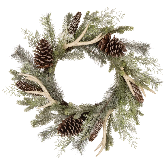 Glitzhome 24"D Flocked Pinecone & Antler Wreath