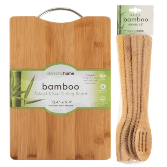 Diamond Home 6-Piece Bamboo Cutting Board & Utensil Set