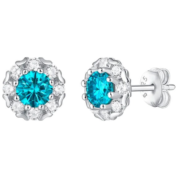 Stella Valentino 1/2 Carat TW Moissanite & Blue Topaz Round Halo Stud Earrings