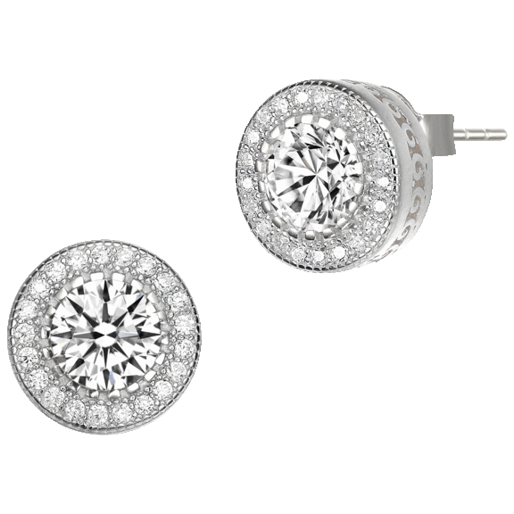 Genevive CZ Round Halo Earrings with Gold Plated Finish