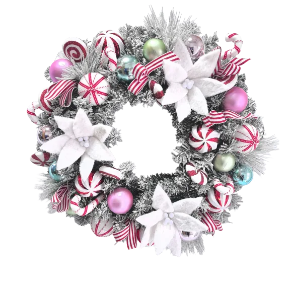 The 26" Cordless Peppermint Frost Wreath