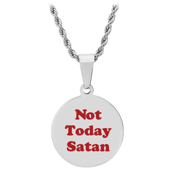 Steeltime "Not Today Satan" Red And Stainless Steel Pendant Necklace