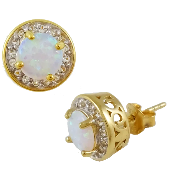 Savvy Cie 18K Gold Vermeil Opal Halo Stud Earrings