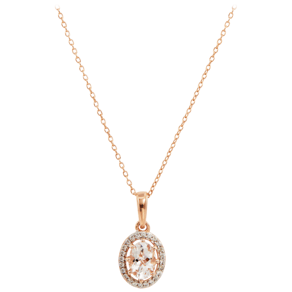 Savvy Cie Genuine Morganite & White Zircon Halo .75 Carat TW Pendant Necklace