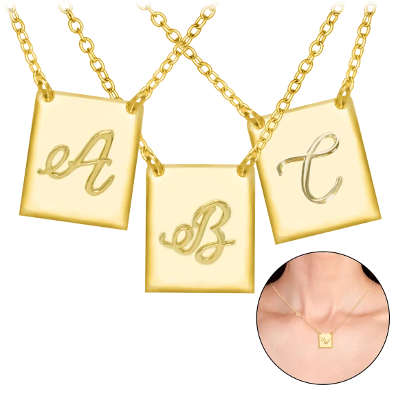 Savvy Cie Jewels Script CZ Initial Necklace with 18K Gold over Sterling Silver