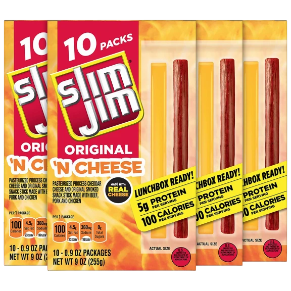 40-Pack: Slim Jim Original N' Cheese Snack Sticks (.9oz) (Best By 4/26/23)