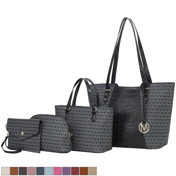 MKF Collection Lippa 4-Piece Faux Crocodile M Signature Tote Bag Set by Mia K
