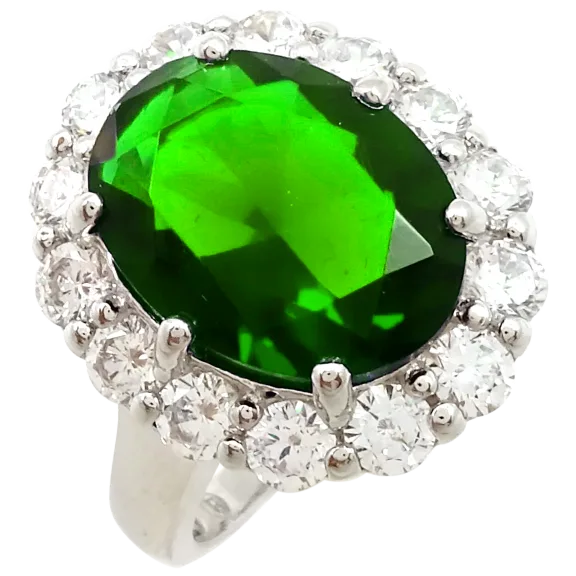 Savvy Cie Sterling Silver Lab Created Emerald Cocktail Ring