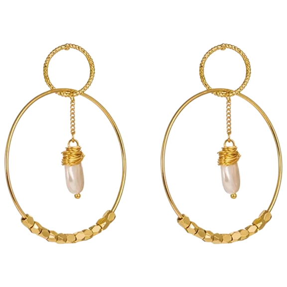 Hollywood Sensation 18K Double Hoop Earrings with and Simulated Pearl