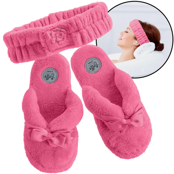 Bella il Fiore Plush Spa Slipper and Headband Set